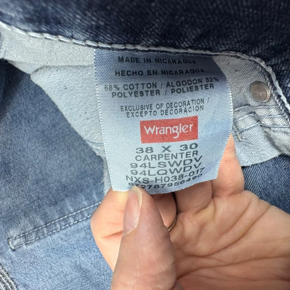 Wrangler‎ Carpenter Jeans Mens 38x30 Blue Denim Workwear Utility Pants
